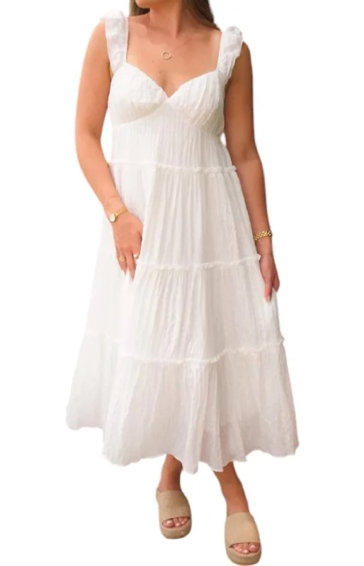 boho midi dressesSweetheart Neckline Tiered Midi Dress In White