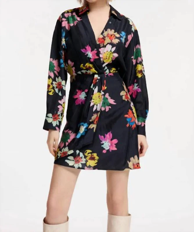 mini Mimi dresses for casual outingsFloral Silk Mini Wrap Dress In Black