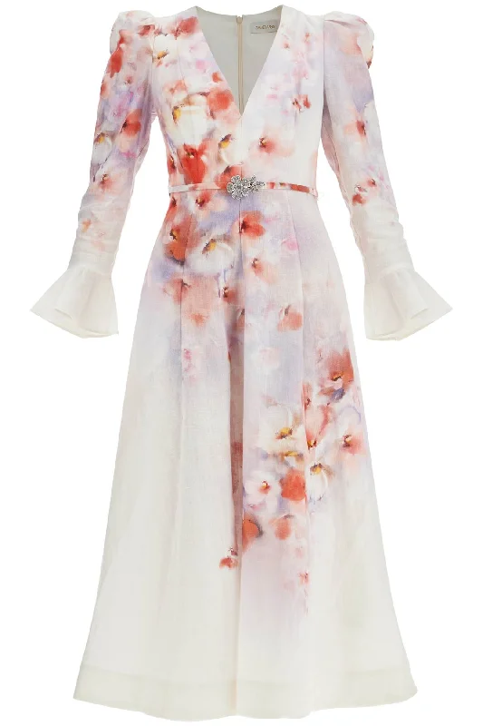 midi dresses for workZimmermann Women's  Floral Linen Midi Dress Ciara