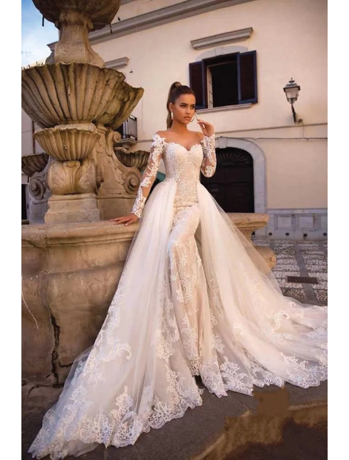 classic wedding dressesEngagement Open Back Formal Wedding Dresses Two Piece Long Sleeve Lace Appliques