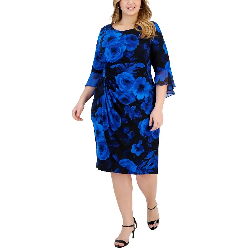 midi dresses for autumnPlus Womens Printed Midi Sheath Dress