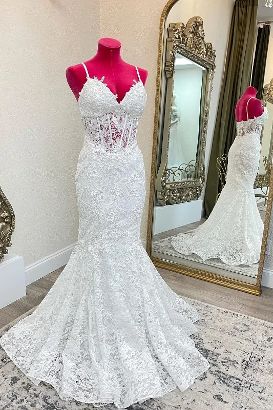 plus-size friendly wedding dressesMermaid White Lace Long Wedding Dress