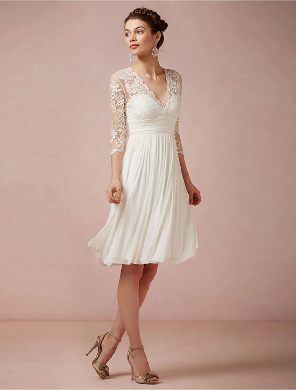 simple wedding dressesBridal Open Back Little White Dresses Wedding Dresses Knee Length A-Line V Neck Chiffon