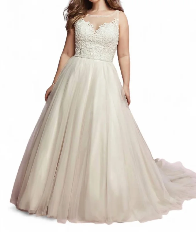 wedding dress with lace overlayEliza Wedding Gown In Ivory