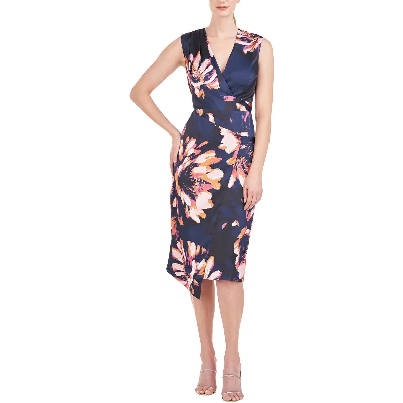 stretch midi dressesWomens Floral Print Pleated Midi Dress