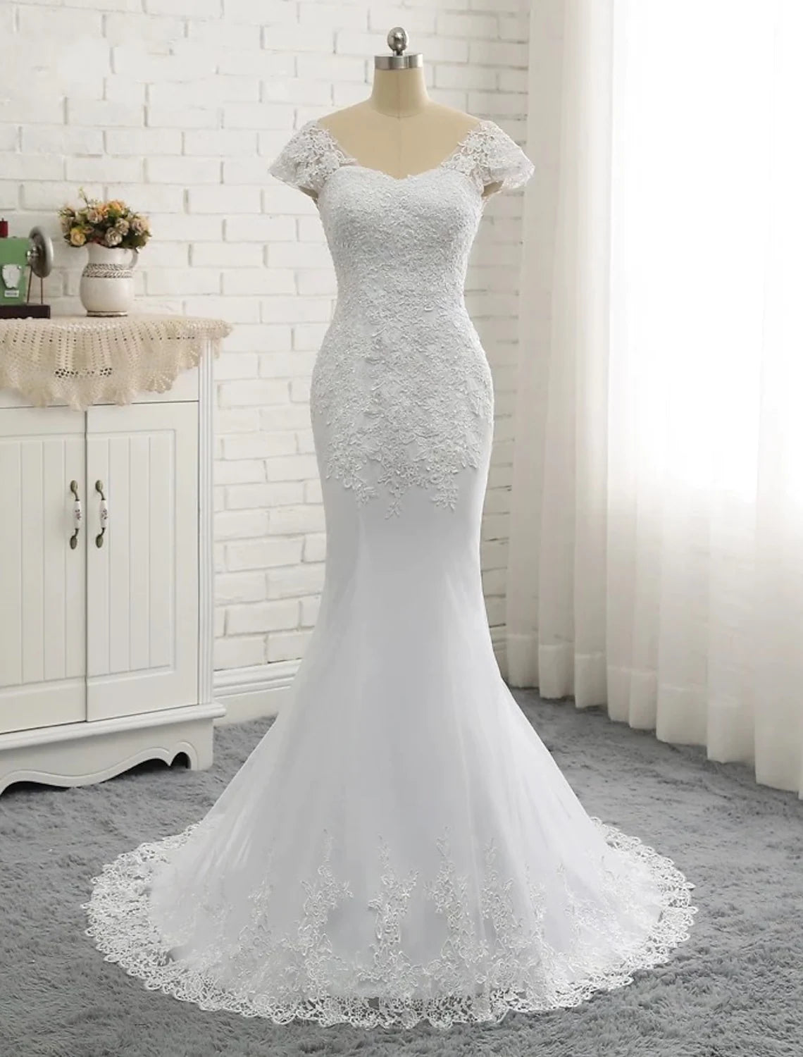 off-the-shoulder wedding dressesEngagement Open Back Sexy Formal Wedding Dresses Sleeve V Neck Lace With Buttons Pearls