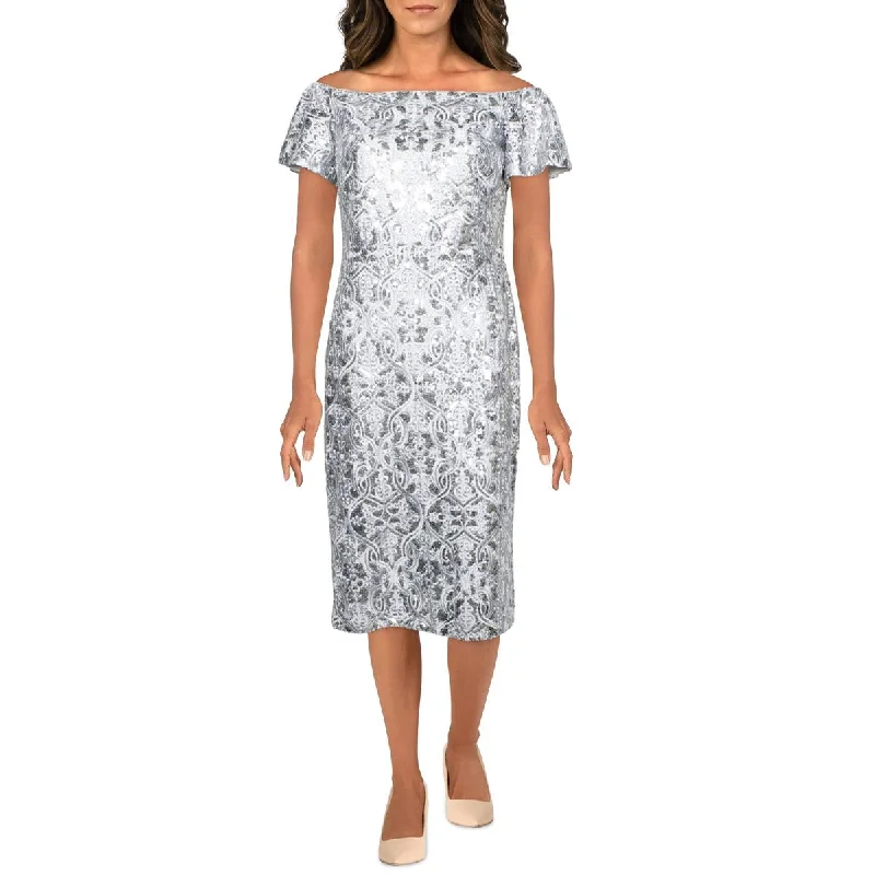 long-sleeved floral midi dressesWomens Sequined Midi Cocktail and Party Dress