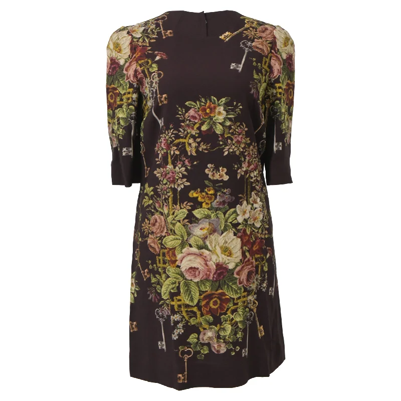 tall women's maxi Mimi dresses for length inclusivityDolce & Gabbana Flowers and Keys Printed Mini Dress in Multicolor Viscose