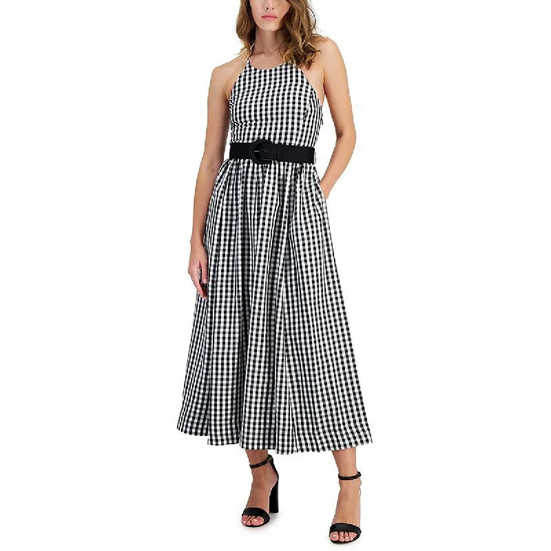 midi shift dressesWomens Checkered Halter Midi Dress