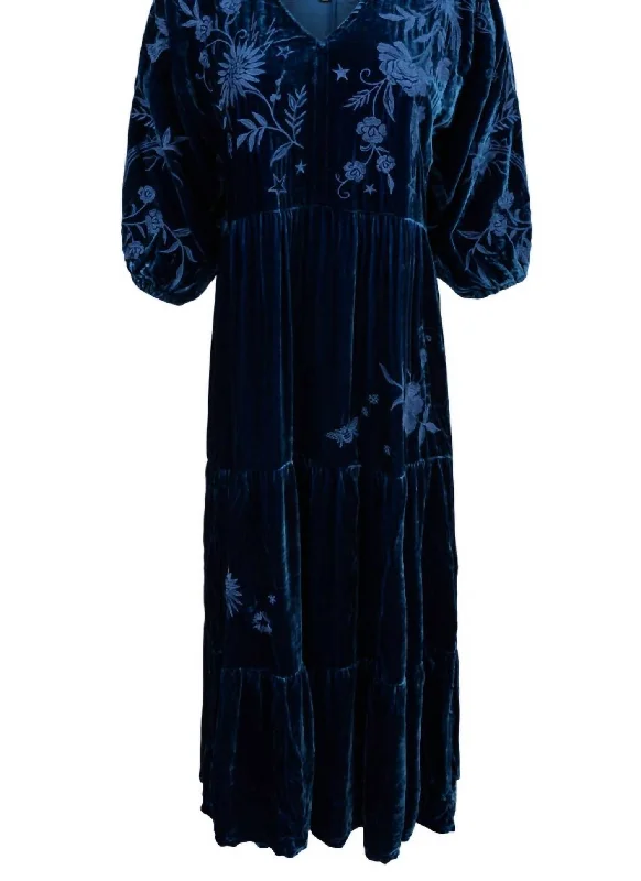 casual midi dressesWomen's Torine Velvet Midi Dress In Velvet Blue