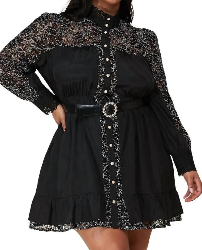 plus-size Mimi dresses in stockLace Long Sleeve Mini Dress In Black & White