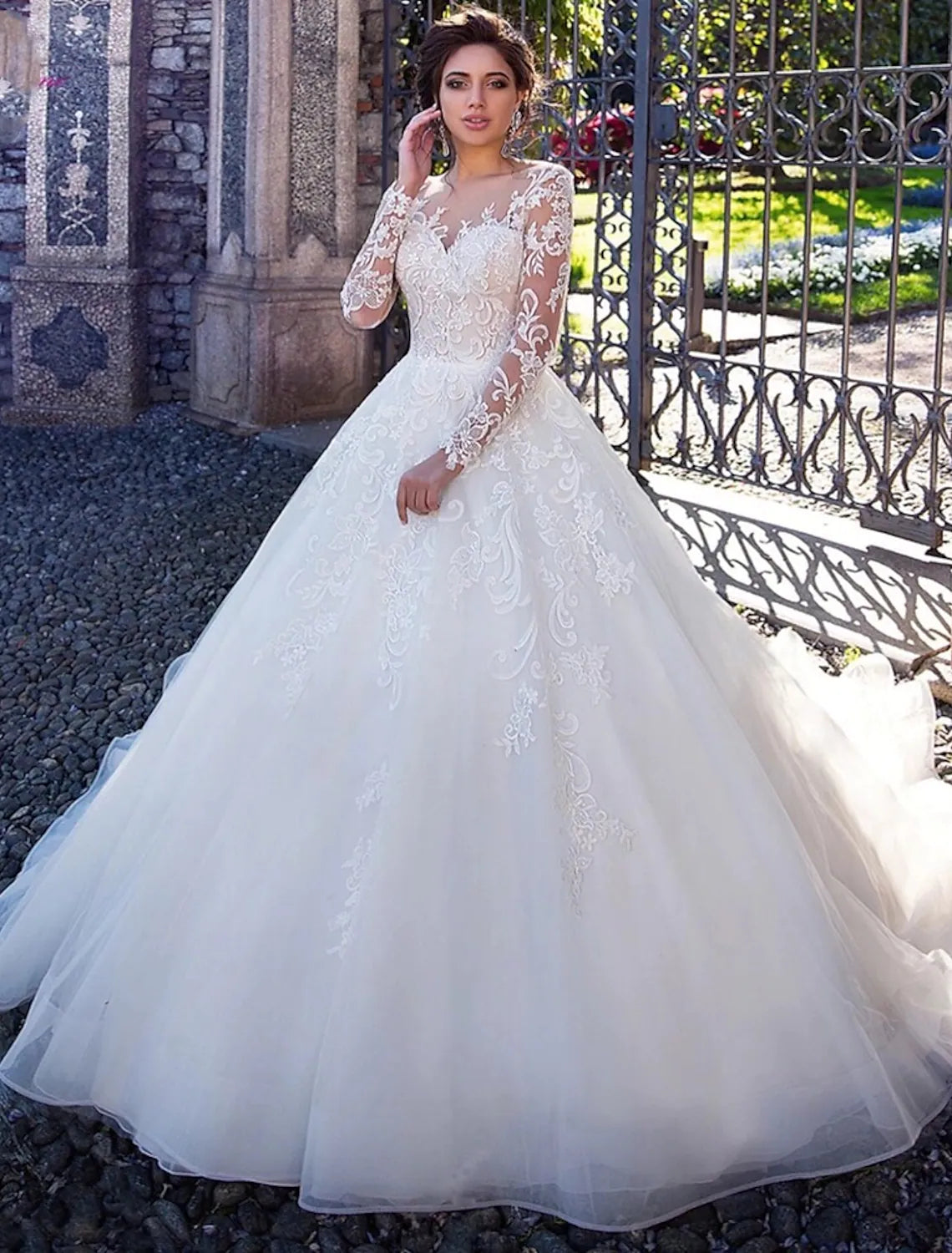 beaded wedding dressesEngagement Formal Wedding Dresses Ball Gown Long Sleeve Lace Appliques