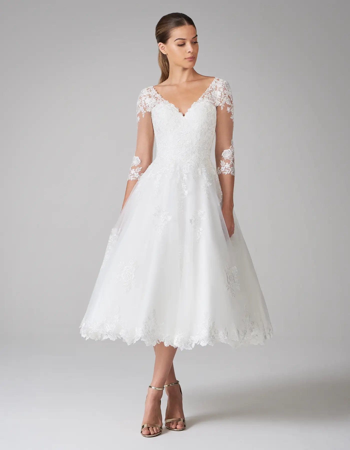 detailed wedding dressesDingJiDress a modern tea length dress with sleeves Wedding Dresses