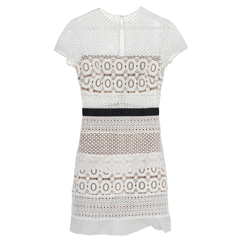 white lace Mimi dresses for elegant eventsSelf-Portrait Oblique Lace Mini Dress in White Polyester