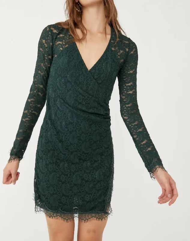 black Mimi dresses for womenPearl Lace Mini Dress In Deepest Spruce