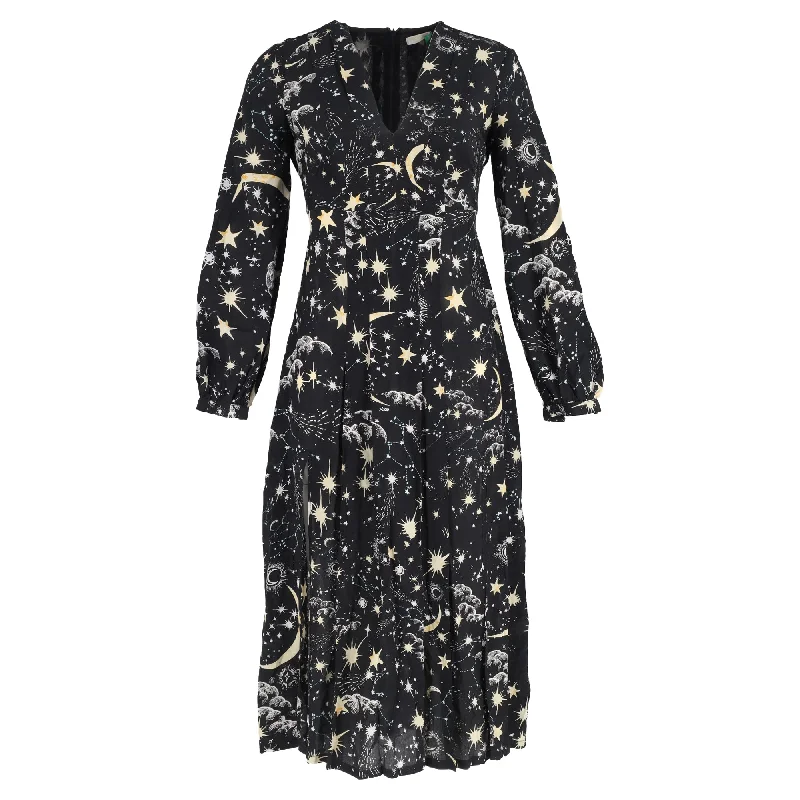 midi ball gown dressesRixo Camellia Constellation Midi Long Sleeve Dress in Black Viscose