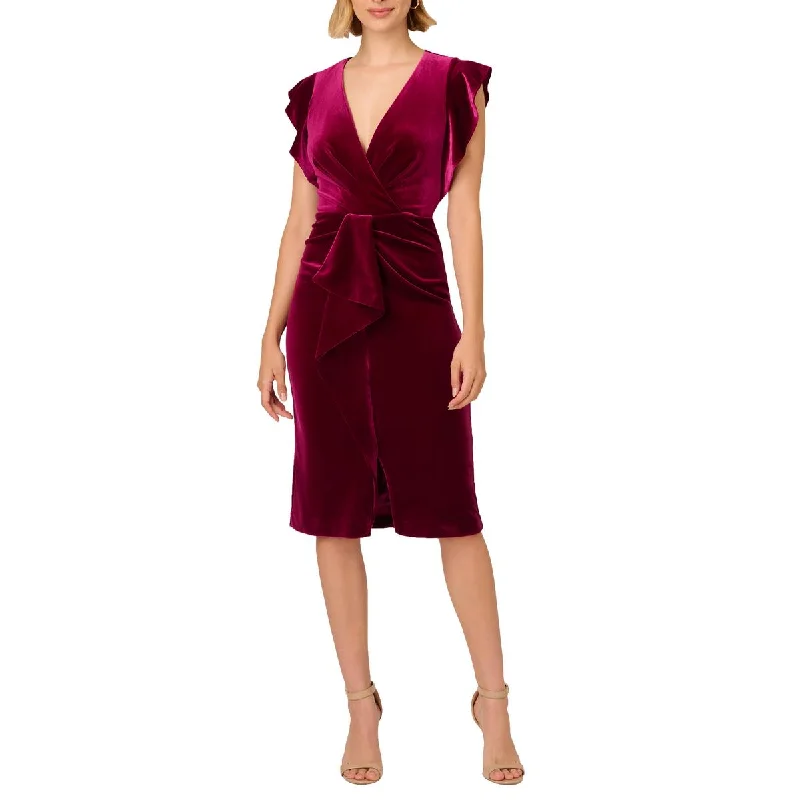 midi dresses for petitesWomens Velvet Surplice Midi Dress