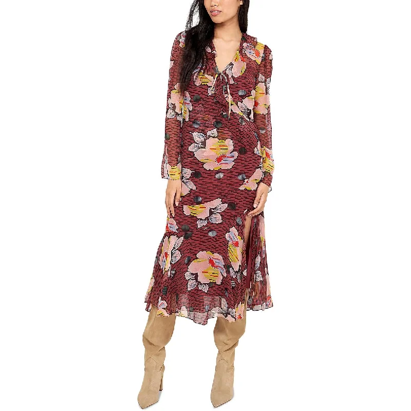 midi dresses in solid colorsWomens Printed Long Sleeve Midi Dress