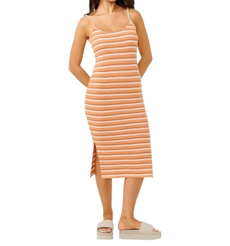 women's midi dressesBobbi Stripe Midi Dress In Tan