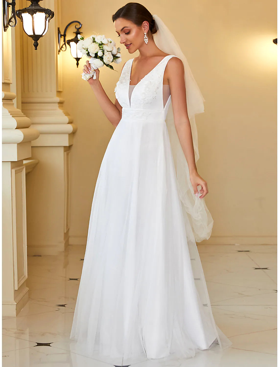 wedding dress cleaningCasual Wedding Dresses Floor Length A-Line Sleeveless Tulle Pleats