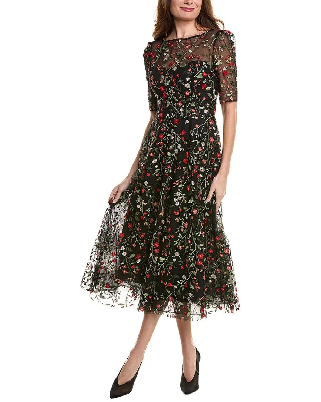 casual midi dressesTeri Jon by Rickie Freeman Embroidered Floral Midi Dress