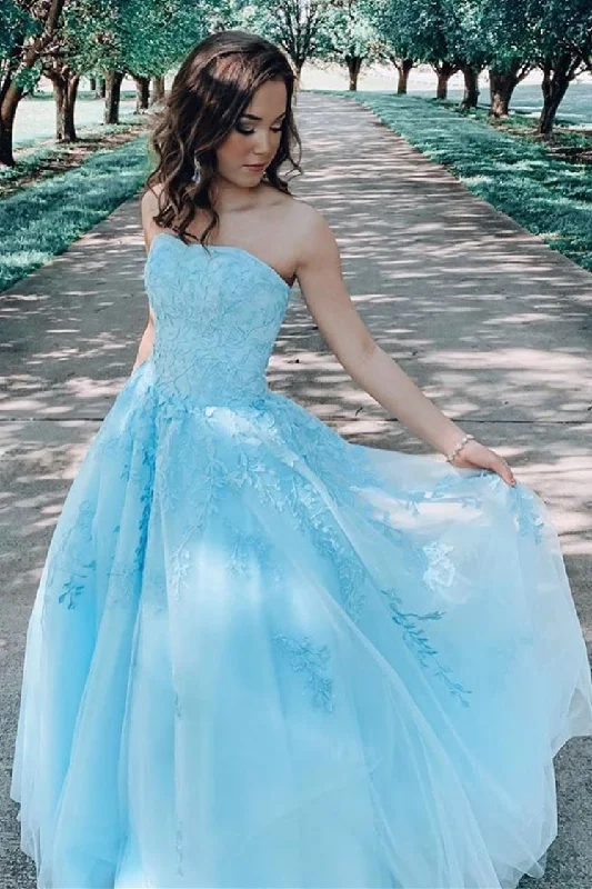 wedding dress with sleevesA-line Blue Lace Appliques Long Wedding Dress