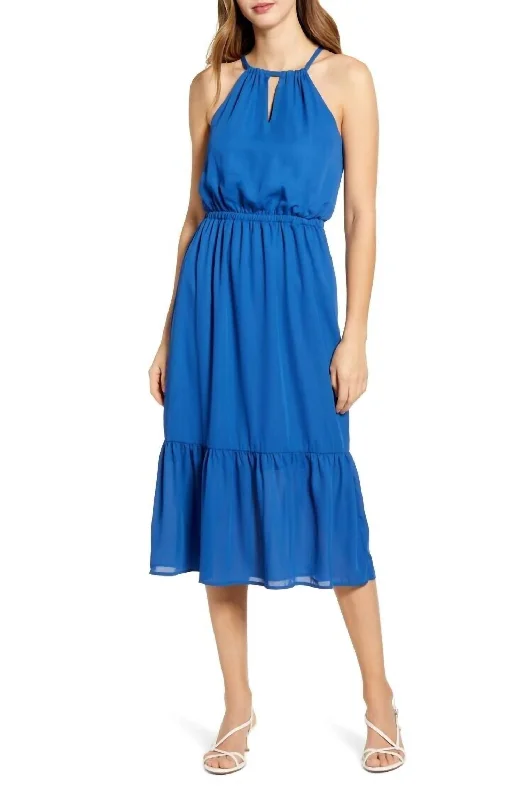 stylish midi dressesWomens Day Living Halter Midi Dress In Blue