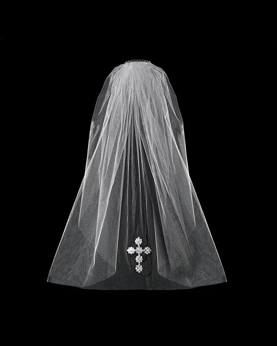 high-low wedding dressesWhite Beaded Cross Veil