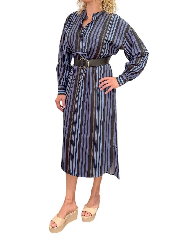 high-slit midi dressesDinka Midi Dress In Blue/black Stripe