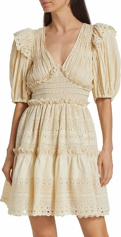 chic Mimi dresses for partiesWomen Marley Pleated Smocked Eyelet Mini Dress In Cream