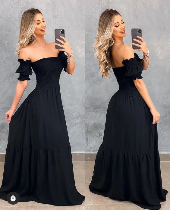 maxi dresses for teensGenerous Black A-line Prom Dress,Black Maxi Dress Y6241