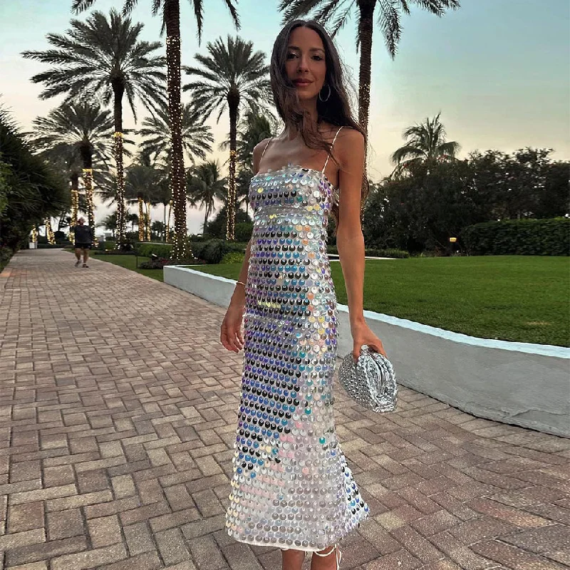 maxi dresses for all seasons and occasionsStrappy Sleeveless Sequins Maxi Bodycon Dress HL9114