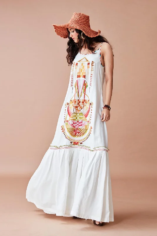 bohemian maxi dressesAska Triad Printed White Maxi Dress