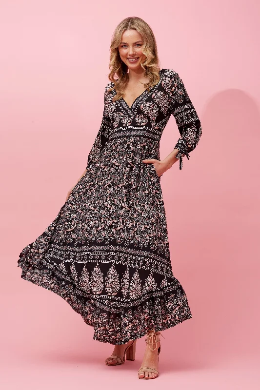 maxi dresses for yoga and meditationVenus Boho Maxi Dress - Brown Paisley