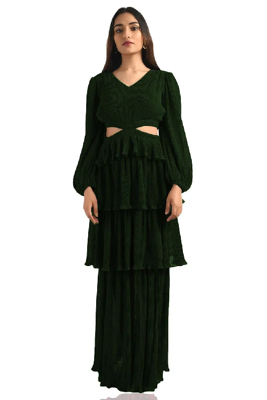 maxi dresses with thigh-high slitsGreen Pleated Maxi Dress