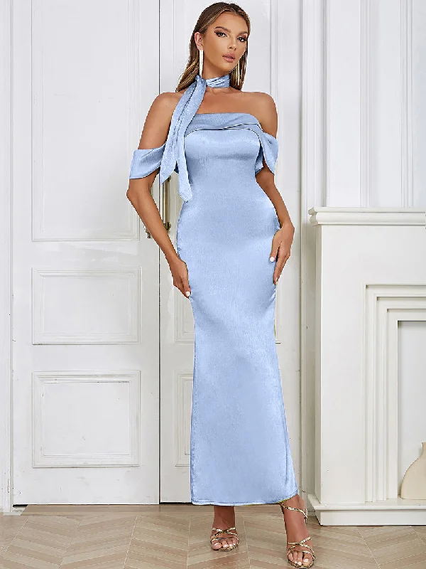 maxi dresses with high slitsOff Shoulder Sleeveless Temperament Maxi Bodycon Dress HB0190