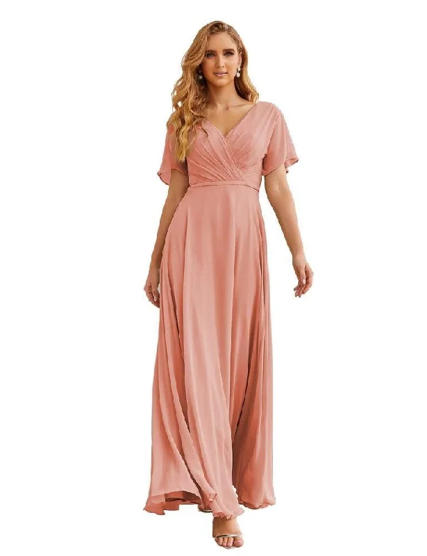 maxi dresses for travelNumbersea Wrap V-Neck Chiffon Bridesmaid Dresses Long Formal Maxi Evening Gown for Wedding Guests  SEA28049