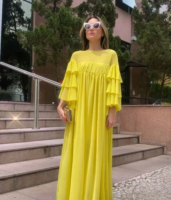 maxi dresses for plus sizeModest Yellow Chiffon Maxi Dress,Yellow Wedding Guest Dress,Yellow Prom Dress Y4743