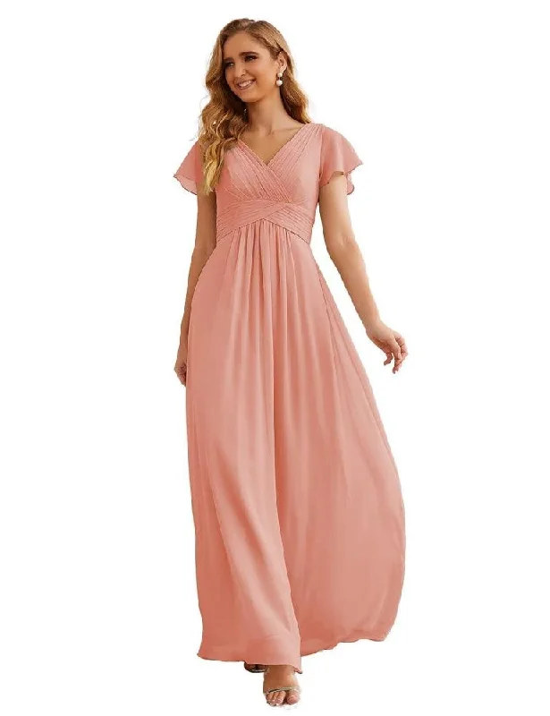 maxi dresses for pool partiesNumbersea Chiffon Bridesmaid Dress Cap Sleeves Maxi Prom Gowns Party Wedding Mother of The Bride Dresses for Women SEA28047