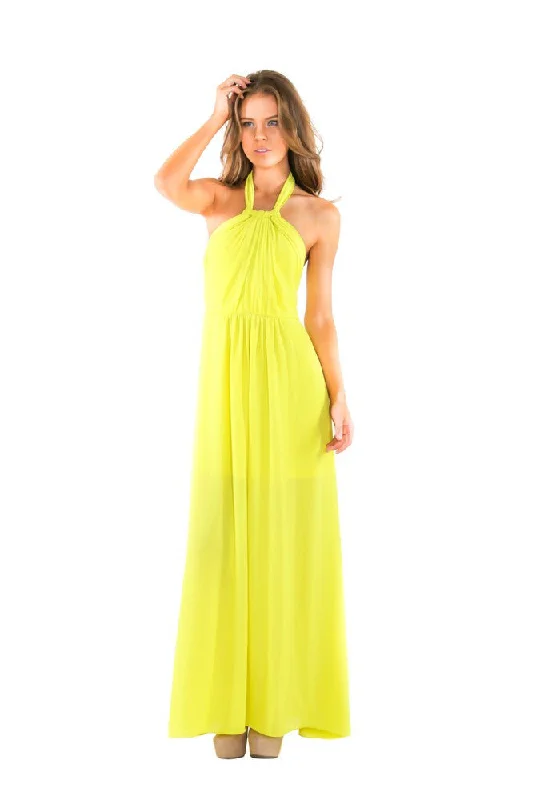 maxi dresses with halter necksNaughty Grl Halter Chiffon Maxi Dress - Lemon