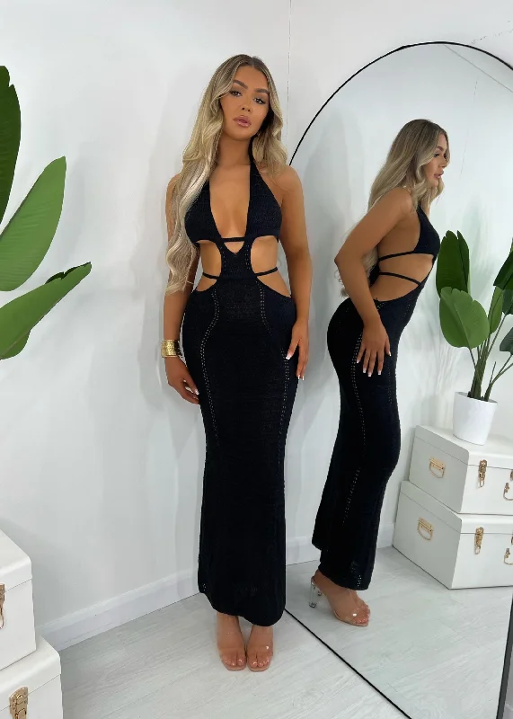 maxi dresses with back pocketsBali Palms Crochet Maxi Dress - Black