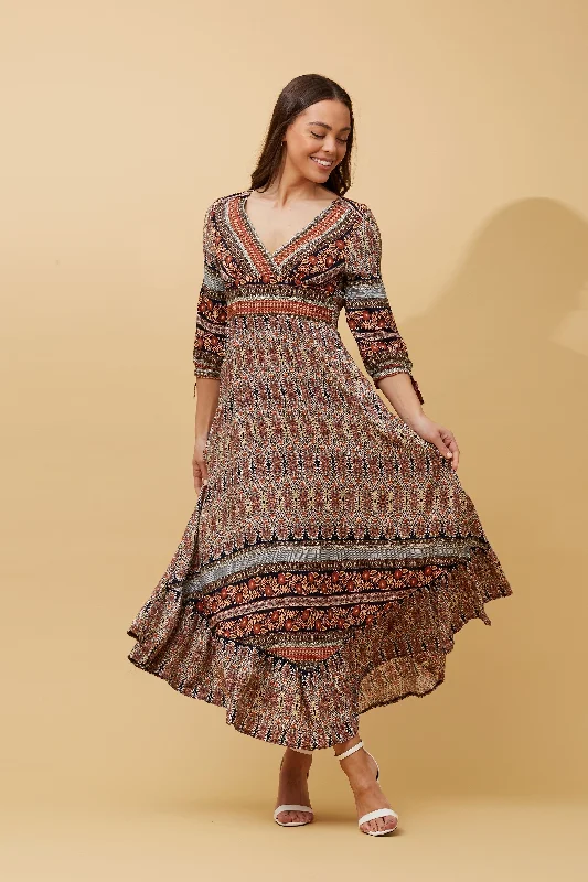 maxi dresses for travelVenus Floral Boho Maxi Dress - Rust