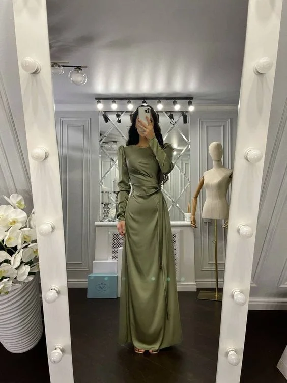 vintage elegance wedding dressesSheath Evening Dress Elegant Wedding Guest Fall Floor Length Long Sleeve Dress Y5897