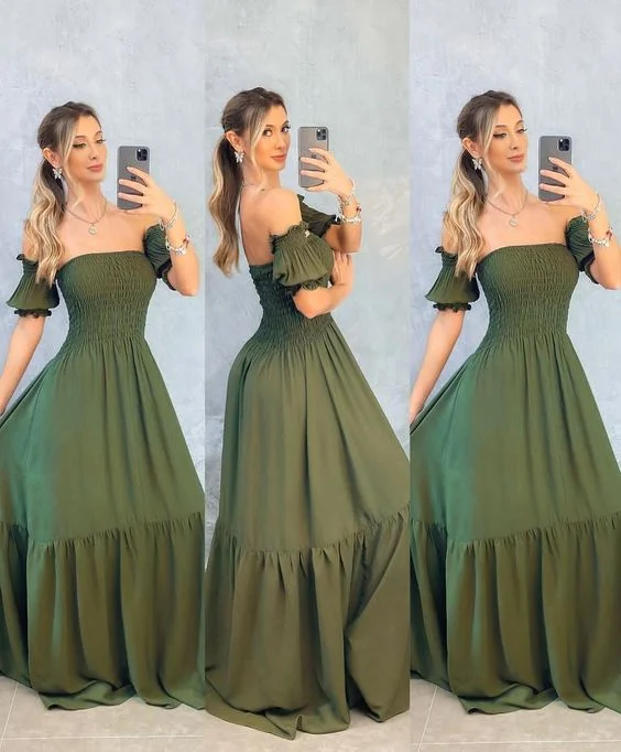 maxi dresses for girlsElegant Olive Green A-line Prom Dress,Summer Maxi Dress Y6252