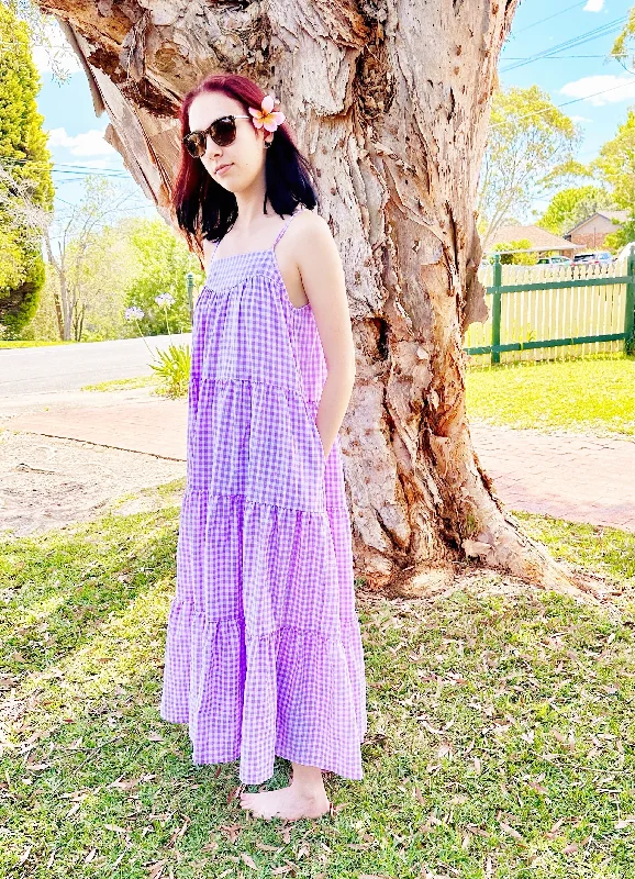 striped maxi dressesWillow Purple Gingham Maxi Dress