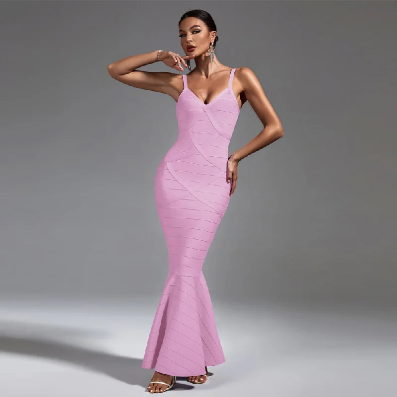 maxi dresses for curvesStrappy Sleeveless Fishtail Maxi Bodycon Dress PF23175