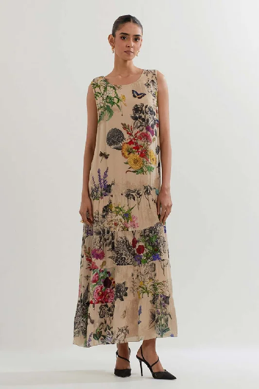 maxi dresses for semi-formal eventsMulticolour Printed Tiered Maxi Dress