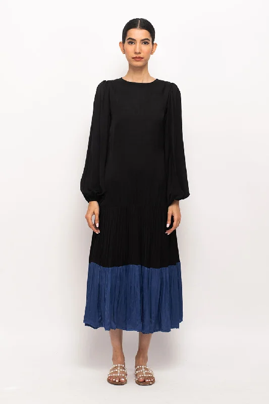 maxi dresses with spaghetti strapsBlack-Blue Gather Maxi Dress