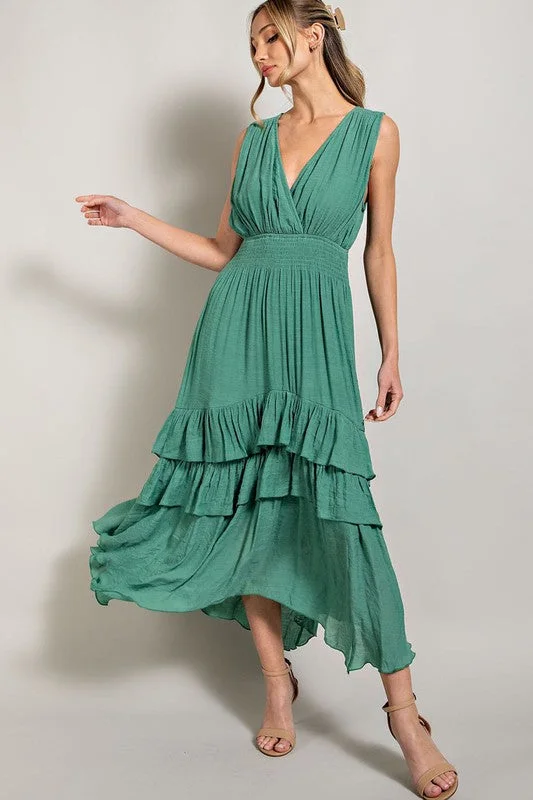 maxi dresses with pocketsSleeveless V-Neck Tiered Casual Maxi Dress