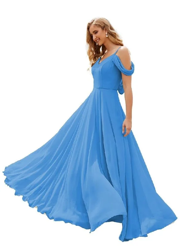 maxi dresses for music festivalsNumbersea Cold Shoulder Chiffon Bridesmaid Dresses Long Maxi Formal Prom Gowns for Women Party  SEA28059